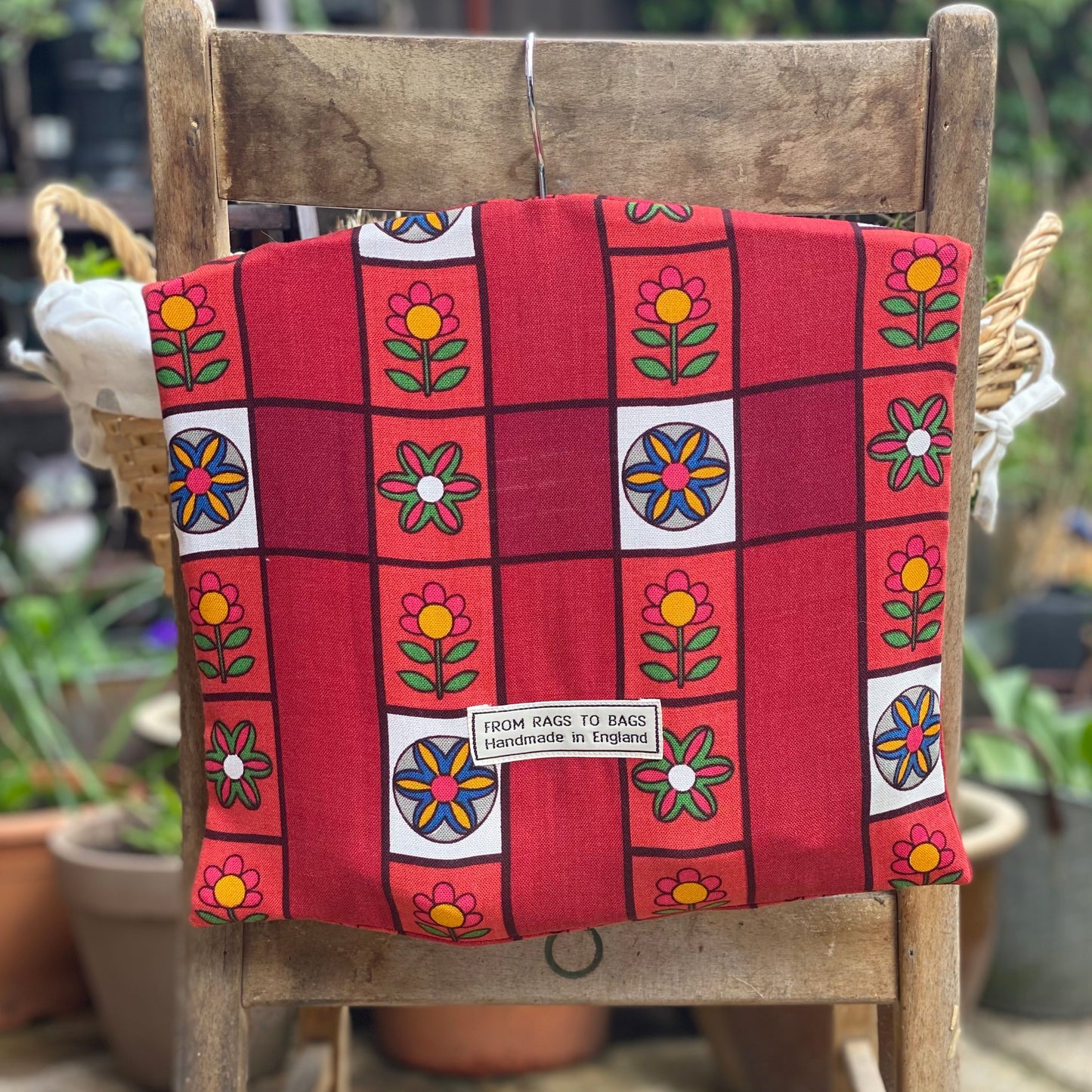 Vintage Red and White Floral Fabric Peg Bag