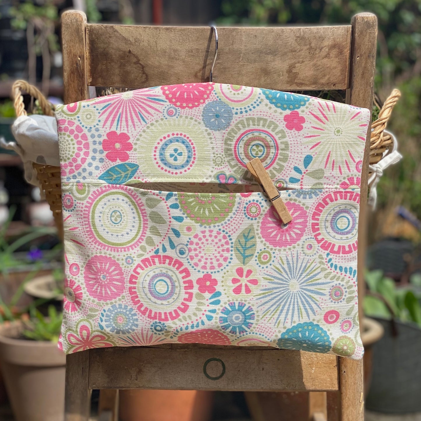 Pink and Green Abstract Floral Peg Bag
