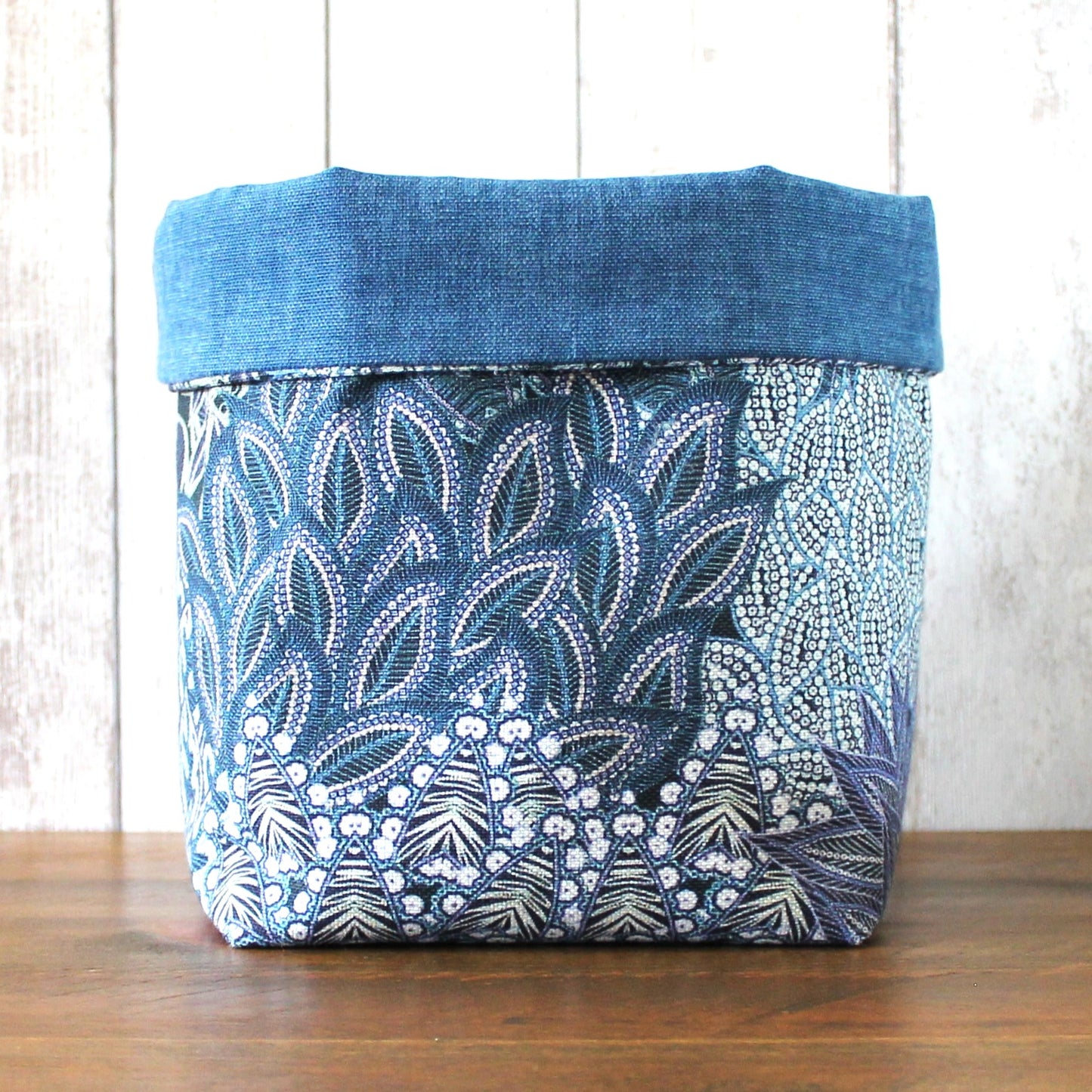 Blue Batik Style Fabric Storage Bin (L )