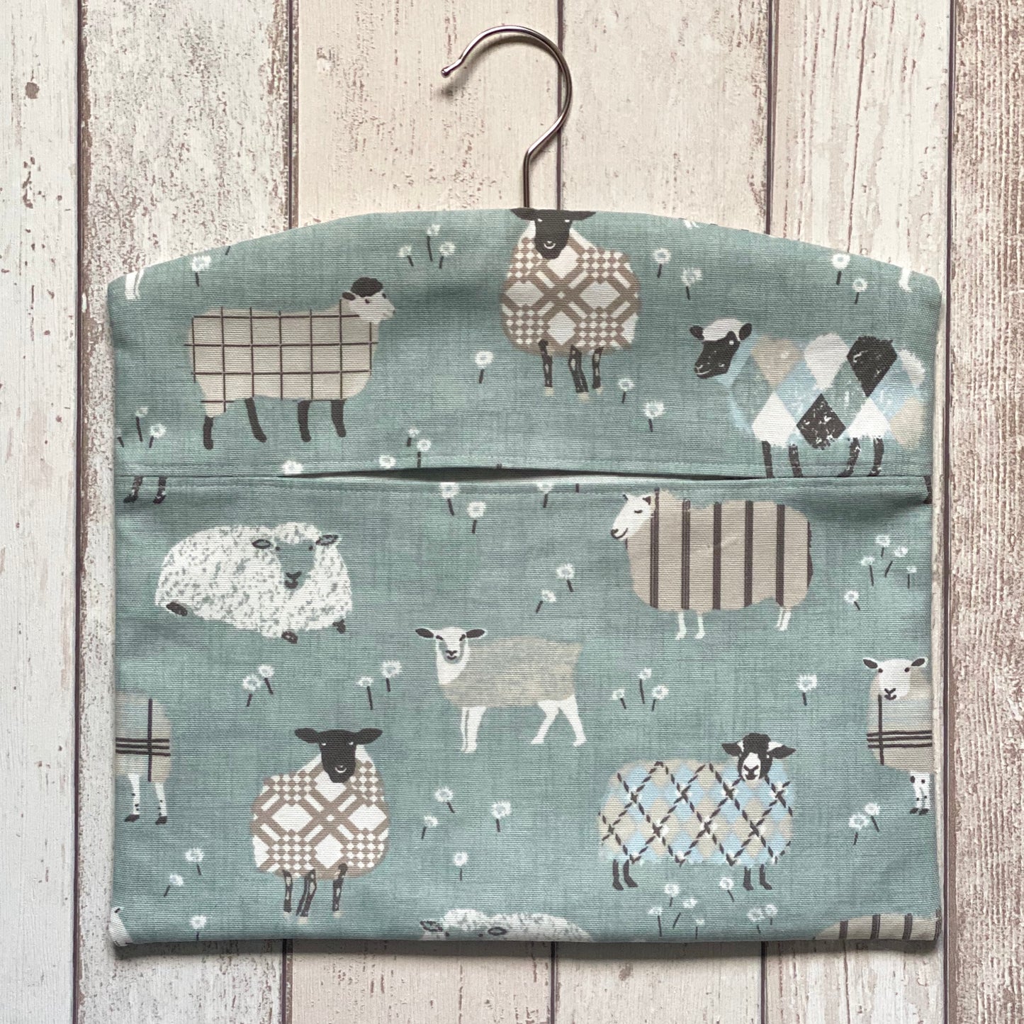 Duck Egg Blue Sheep Print Peg Bag