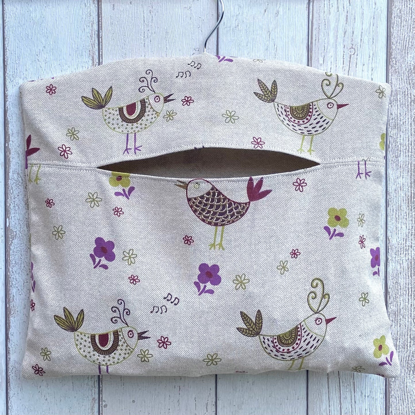 Folk Art Bird Print Peg Bag