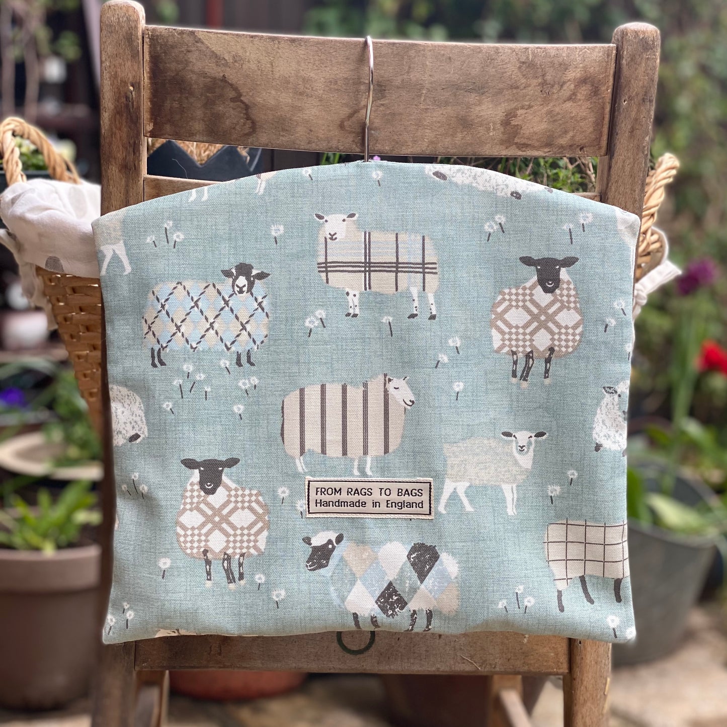 Duck Egg Blue Sheep Print Peg Bag