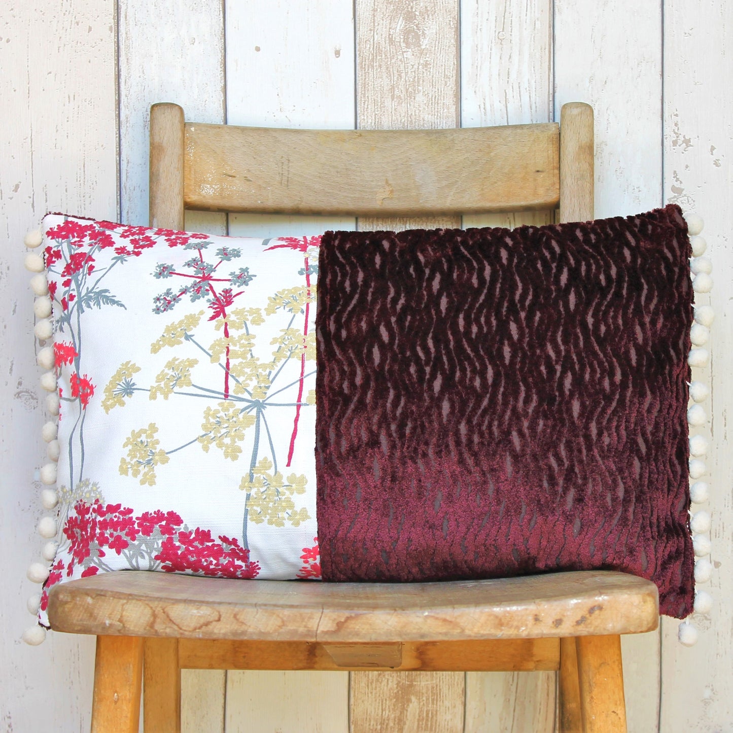 Dark Red Cow Parsley Print Cushion