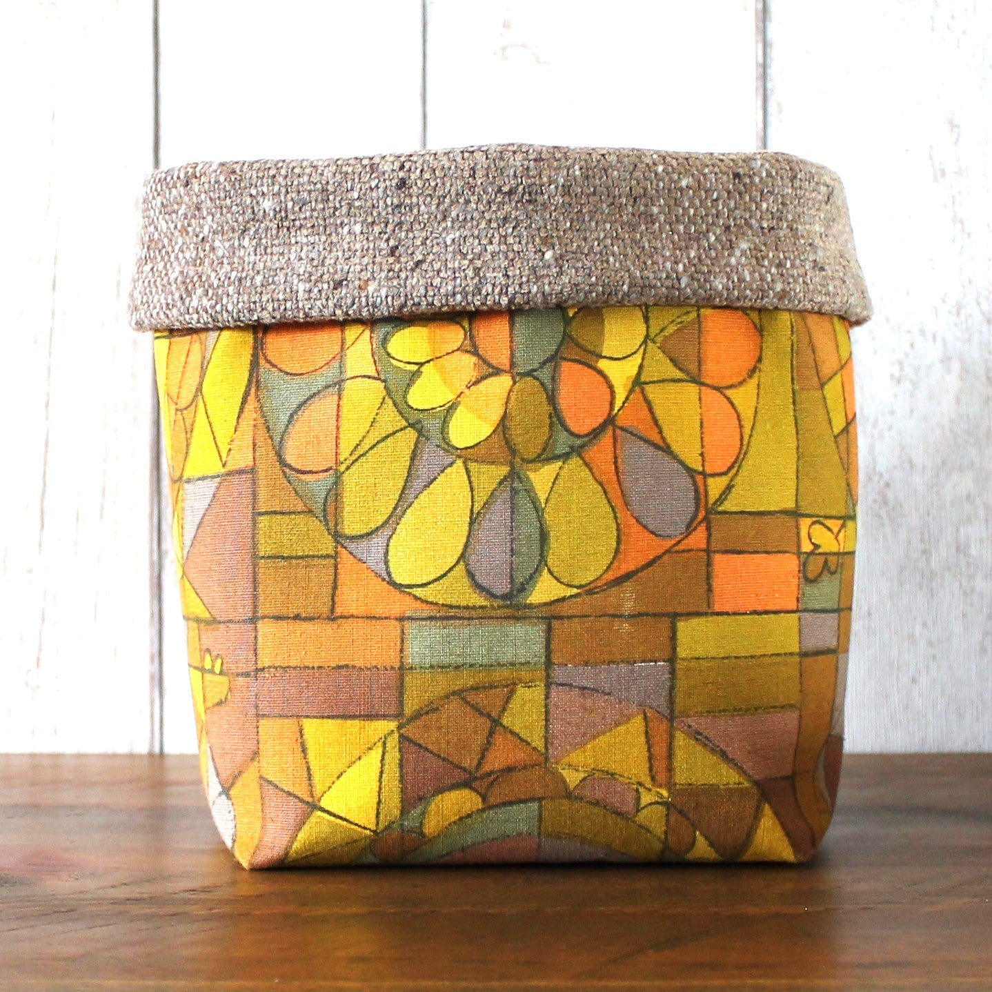 1970s Orange Floral Fabric Storage Bin (L & M)