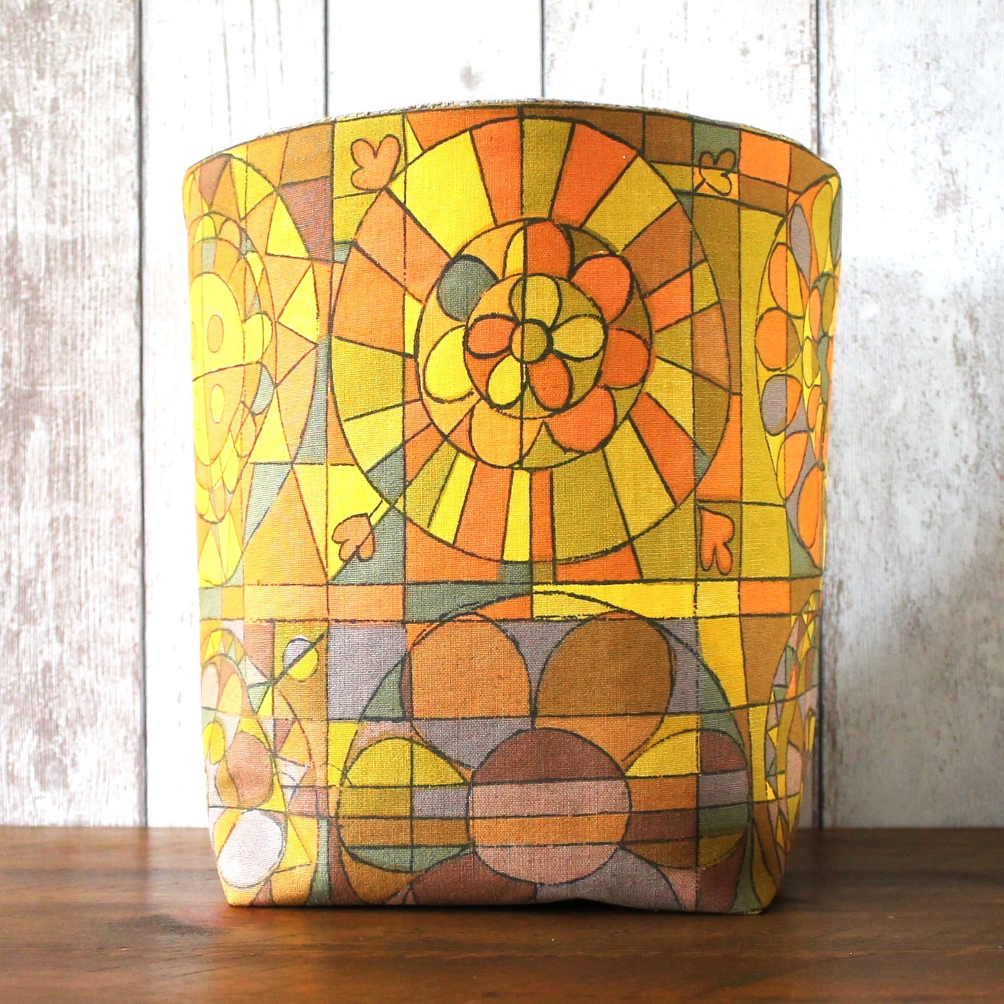 1970s Orange Floral Fabric Storage Bin (L & M)