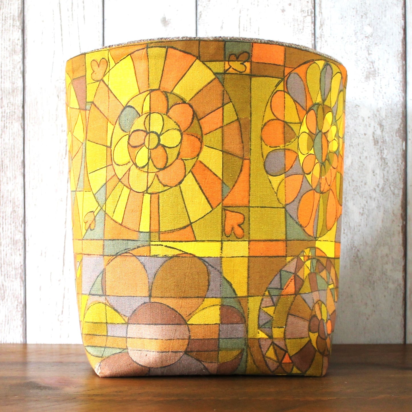 1970s Orange Floral Fabric Storage Bin (L & M)