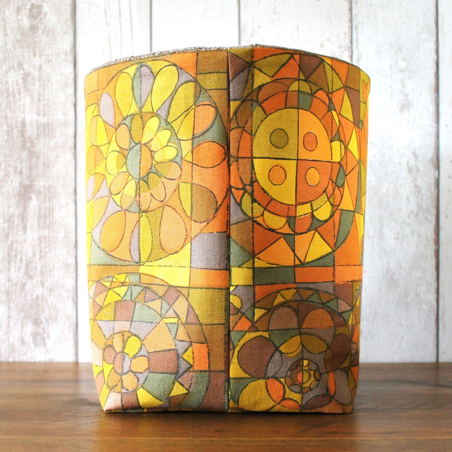 1970s Orange Floral Fabric Storage Bin (L & M)