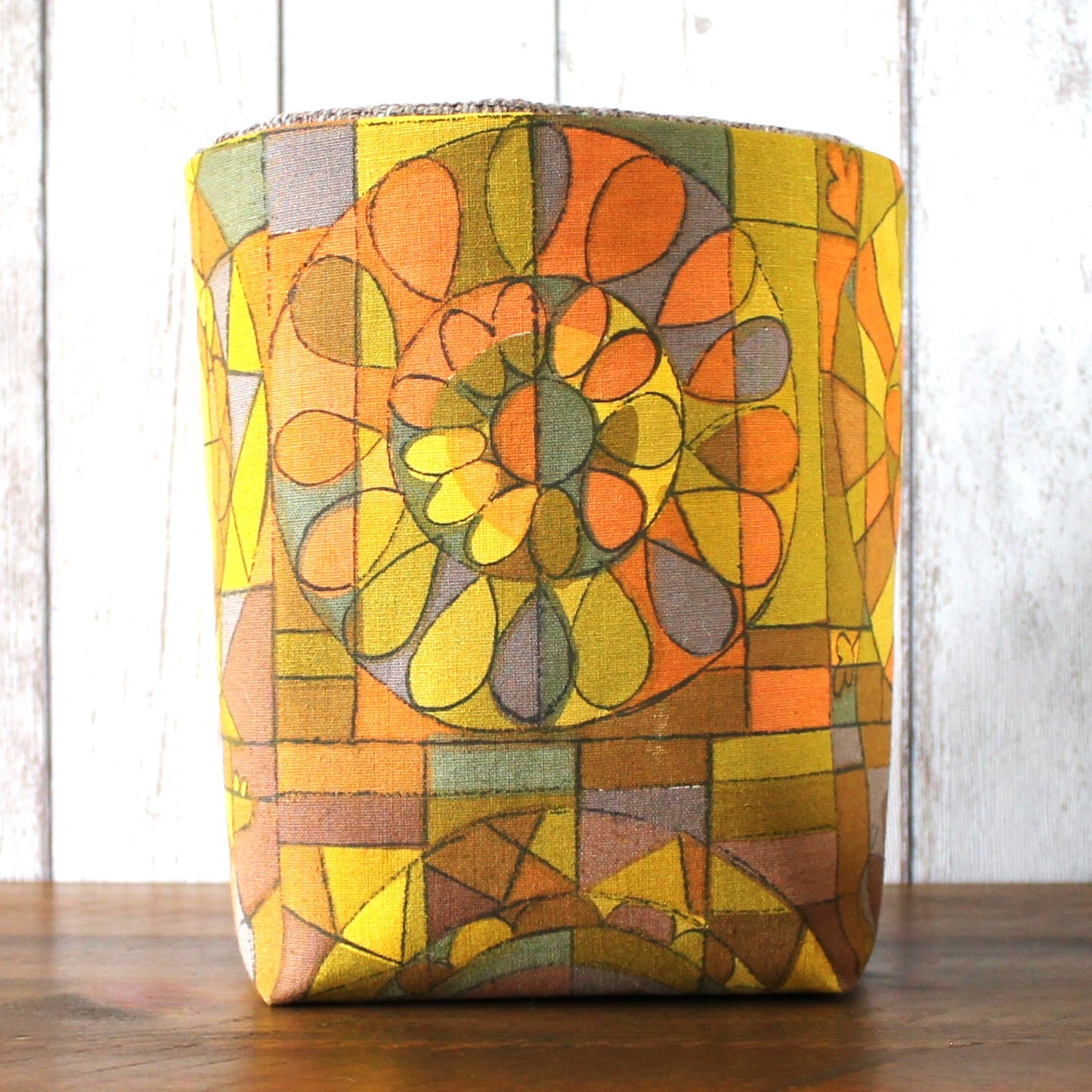 1970s Orange Floral Fabric Storage Bin (L & M)