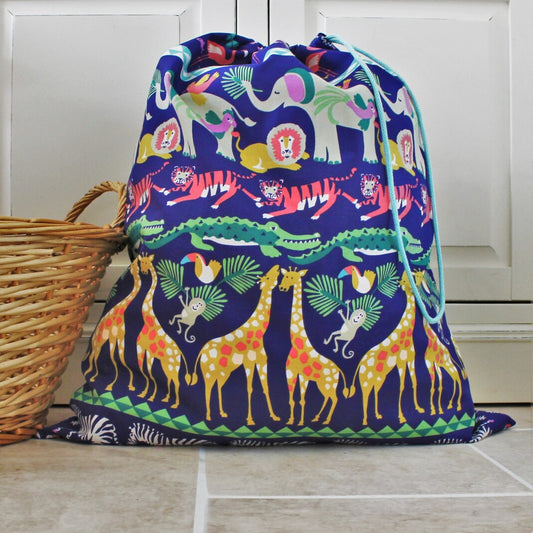 African Animal Fabric Toy Bag or Laundry Bag
