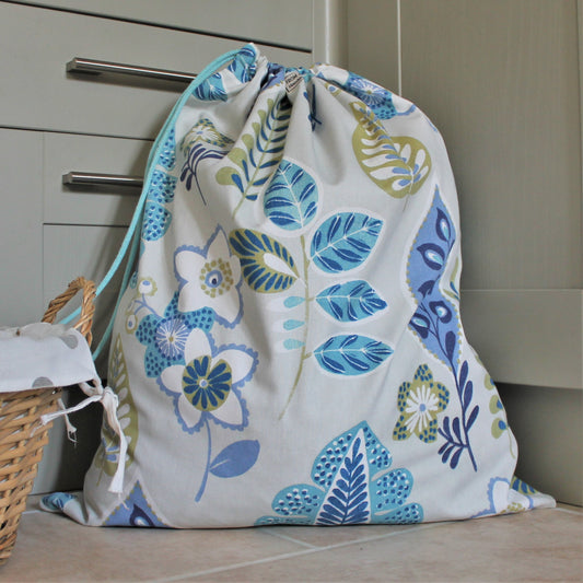 Blue Abrstract Leaf Print Laundry Bag