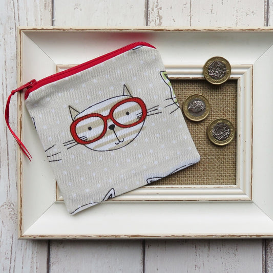 Coin Purse in Cat Face Fabric