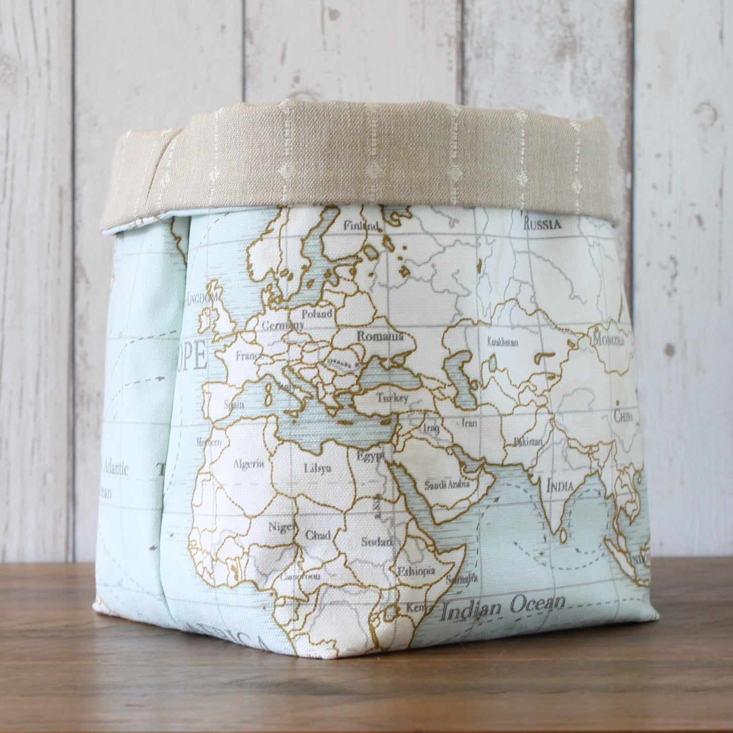World Map Fabric Storage Bin (L)