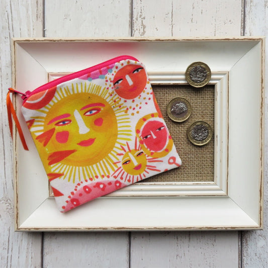Coin Purse in Sun Face Fabric