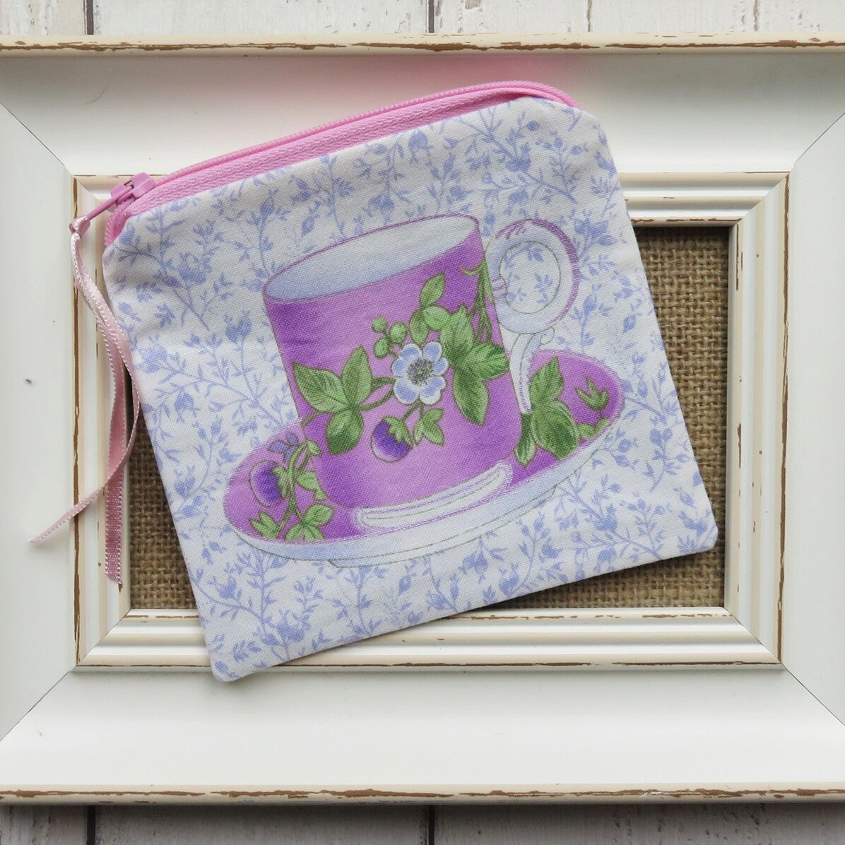 Coin Purse in Tea Cup Print Fabric