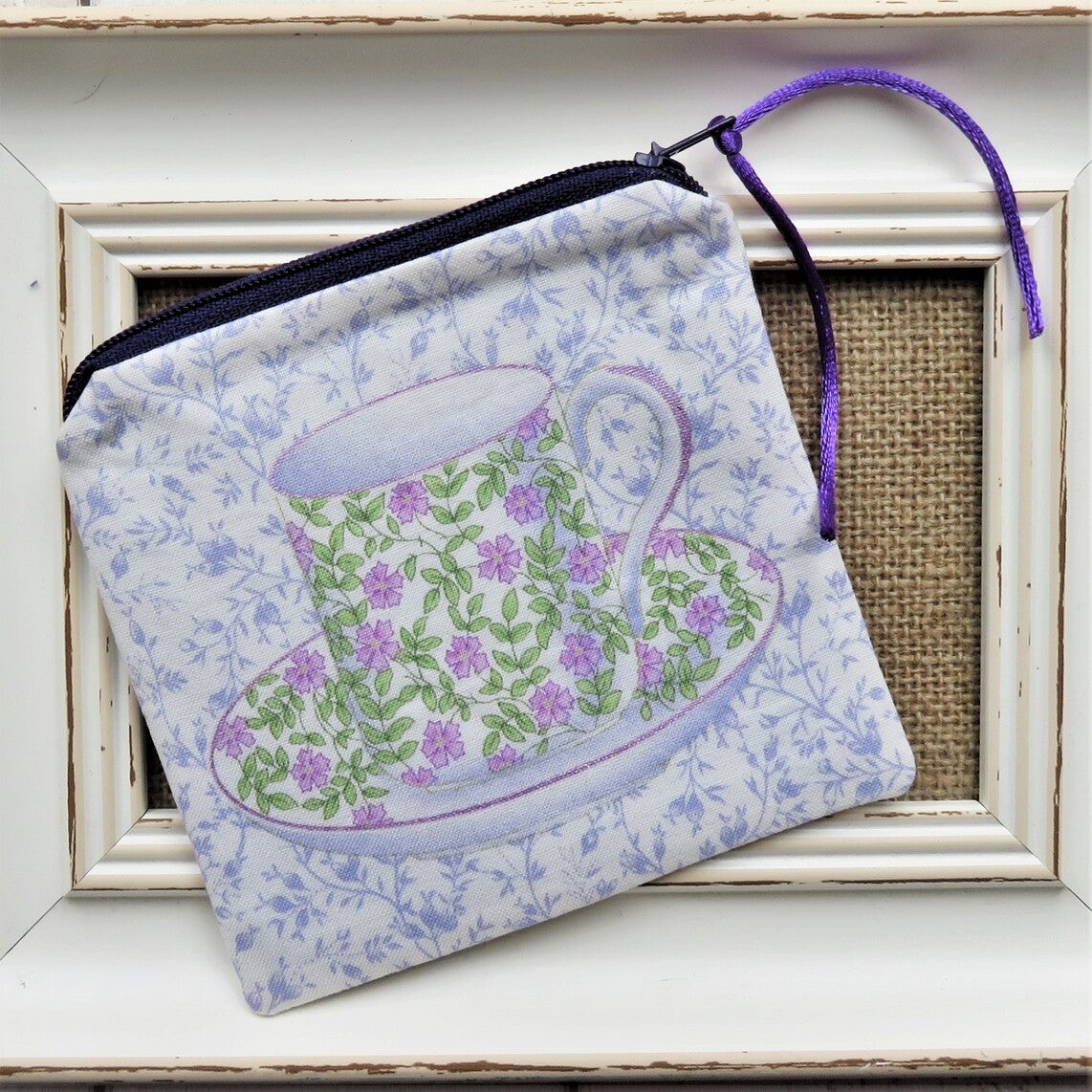 Coin Purse in Tea Cup Print Fabric