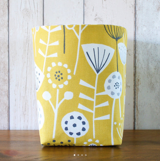 Yellow Scandi Floral Fabric Storage Bin (M)