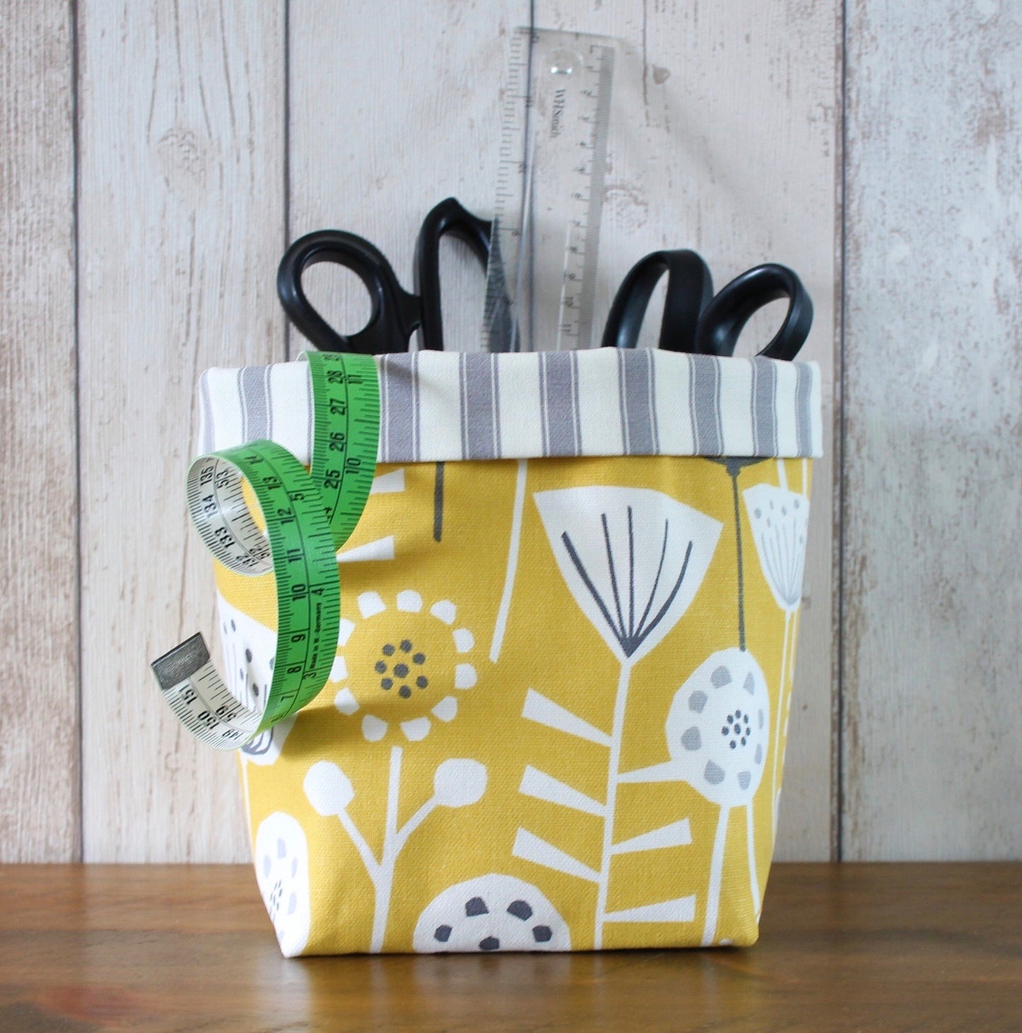 Yellow Scandi Floral Fabric Storage Bin (M)