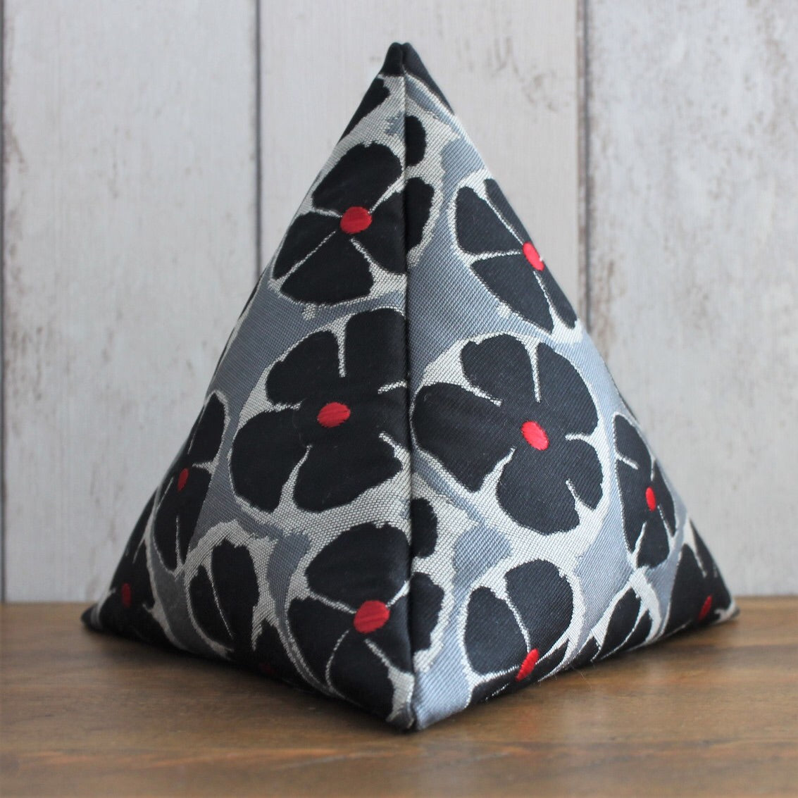 Black and Silver Grey Floral Fabric Doorstop