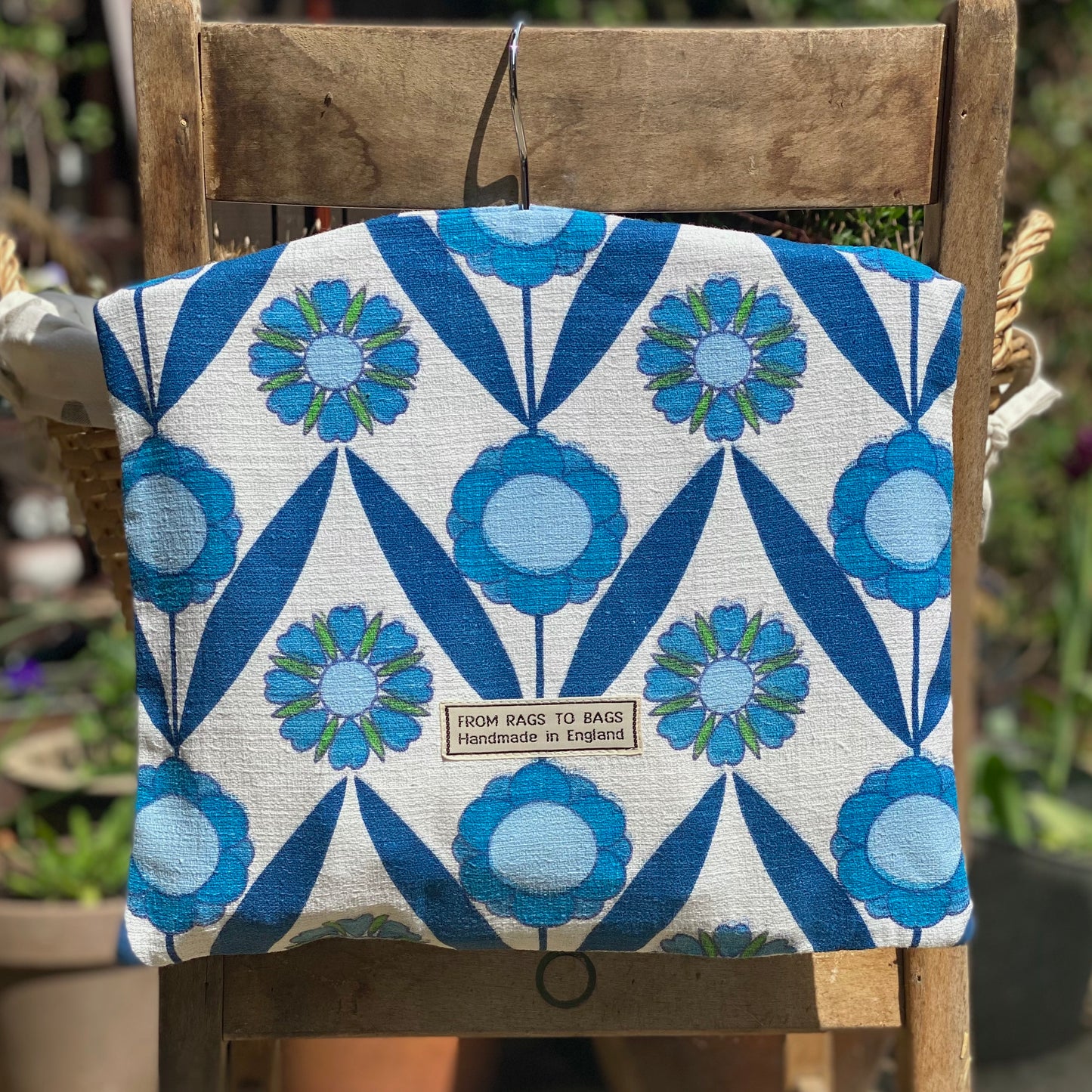 Vintage Blue and White Floral Fabric Peg Bag