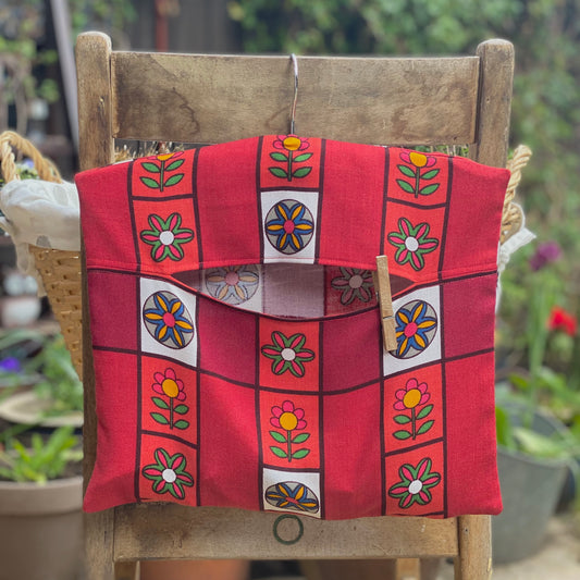 Vintage Red and White Floral Fabric Peg Bag