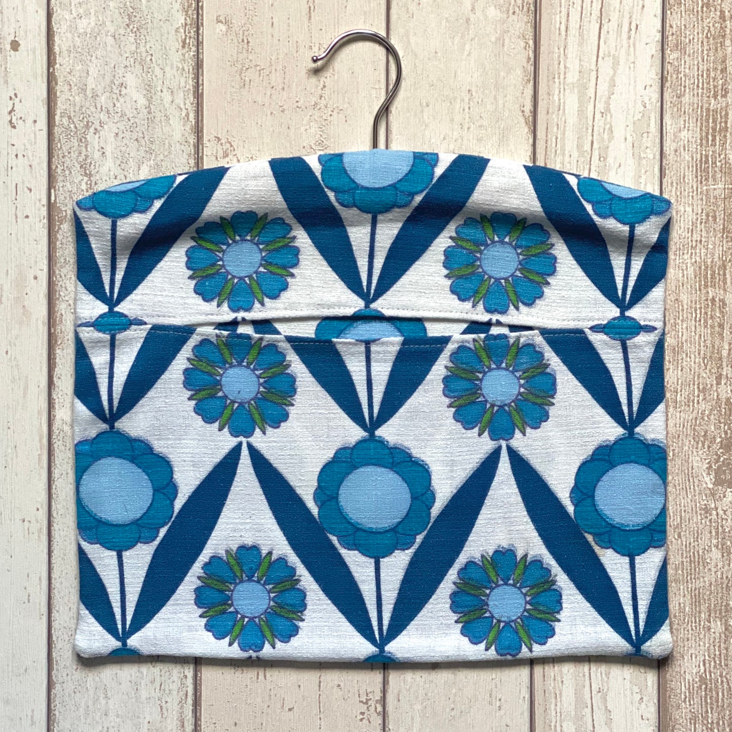 Vintage Blue and White Floral Fabric Peg Bag