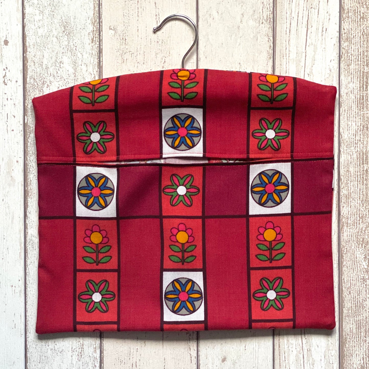 Vintage Red and White Floral Fabric Peg Bag