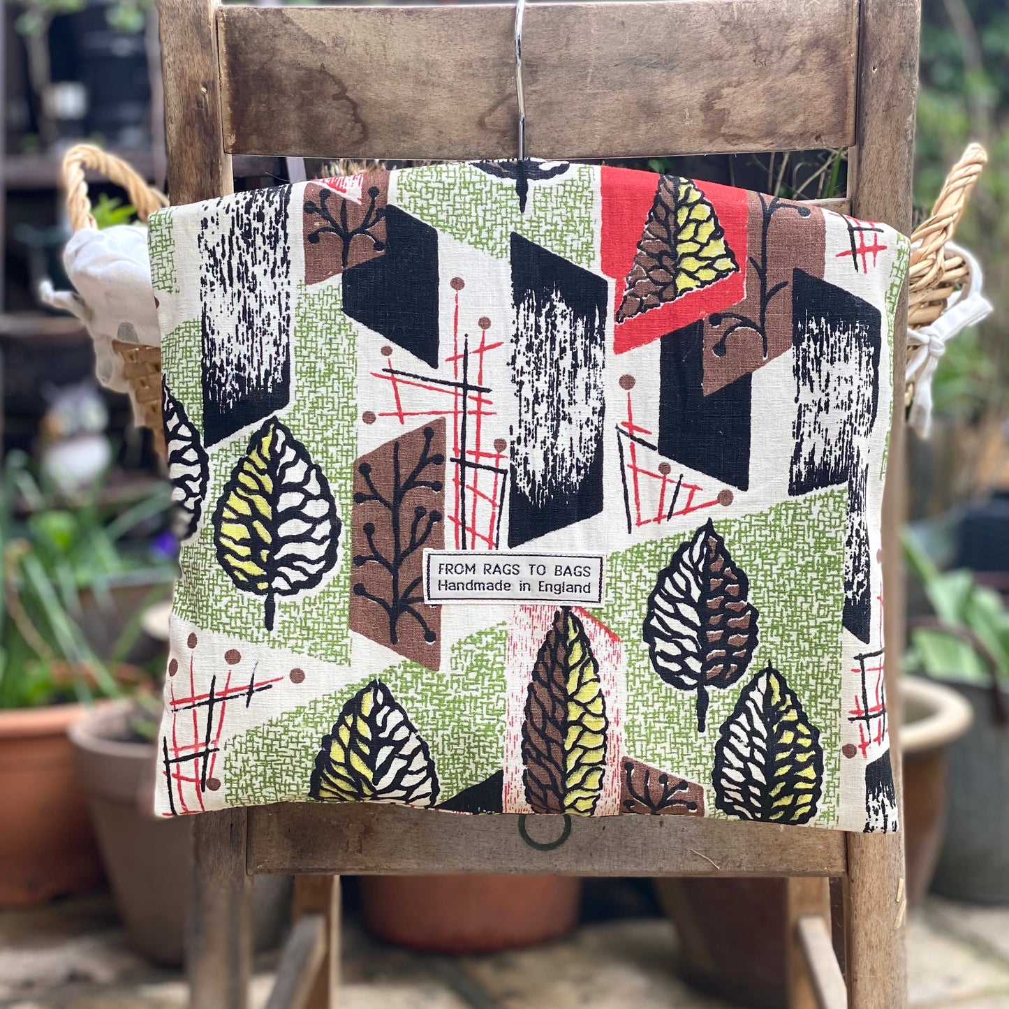 Vintage Leaf Print Fabric Peg Bag