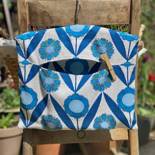 Vintage Blue and White Floral Fabric Peg Bag