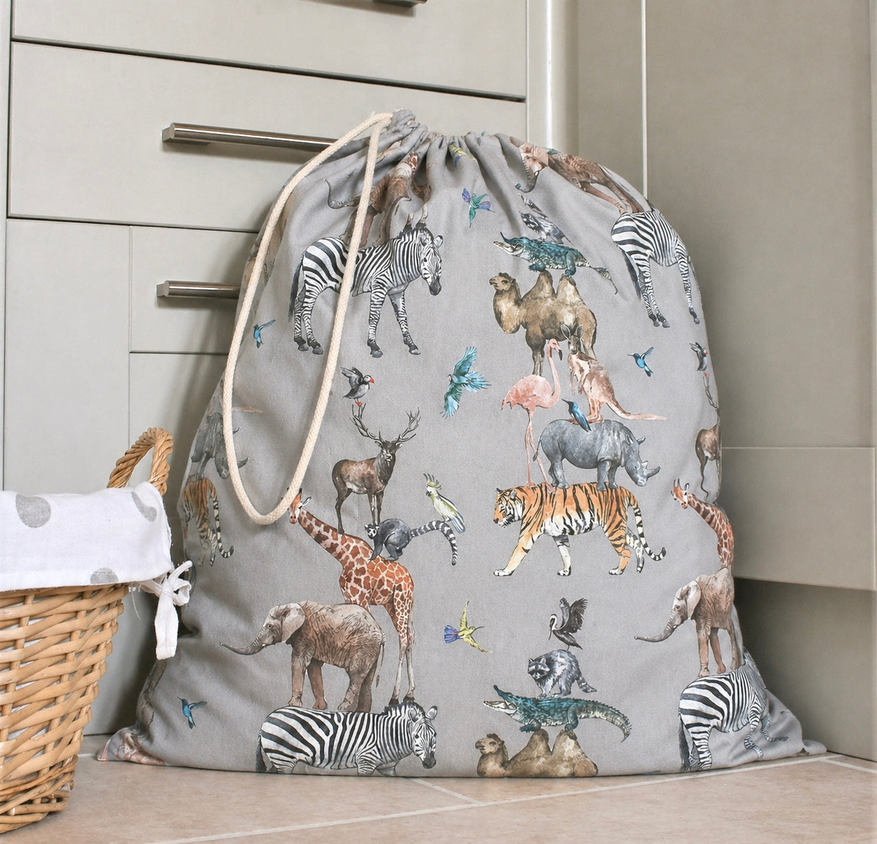 Animal Print Fabric Toy Bag or Laundry Bag