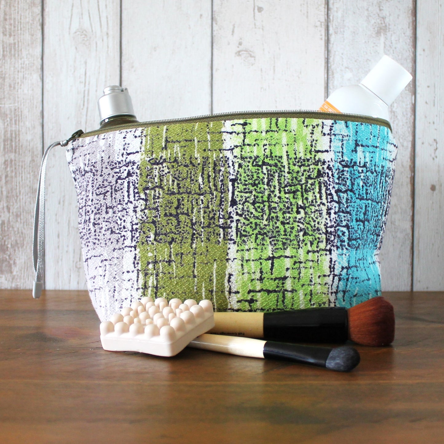 Vintage Barkcloth Print Makeup Bag