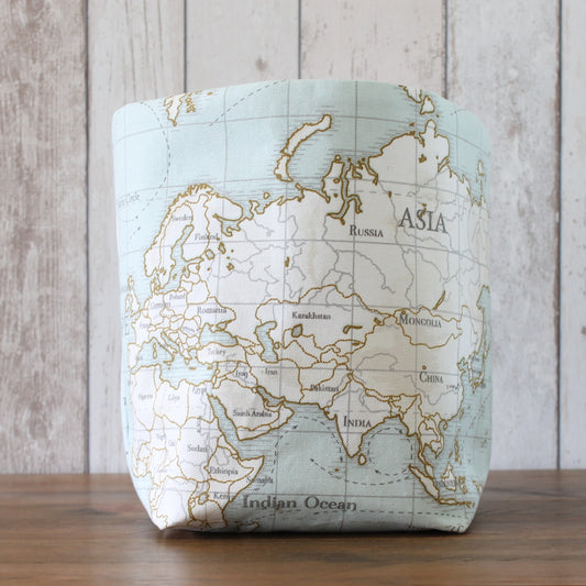 World Map Fabric Storage Bin (L)