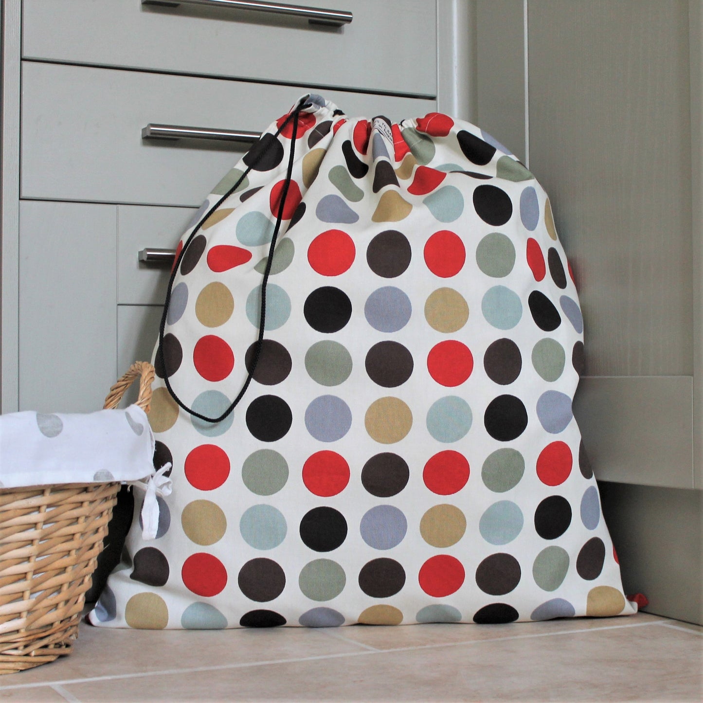 Red, Brown & Grey Spot Print Laundry Bag