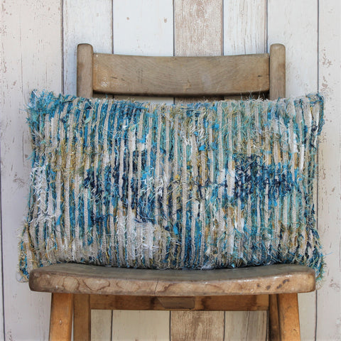 Unique Slash Quilted Teal and Gold Cushion