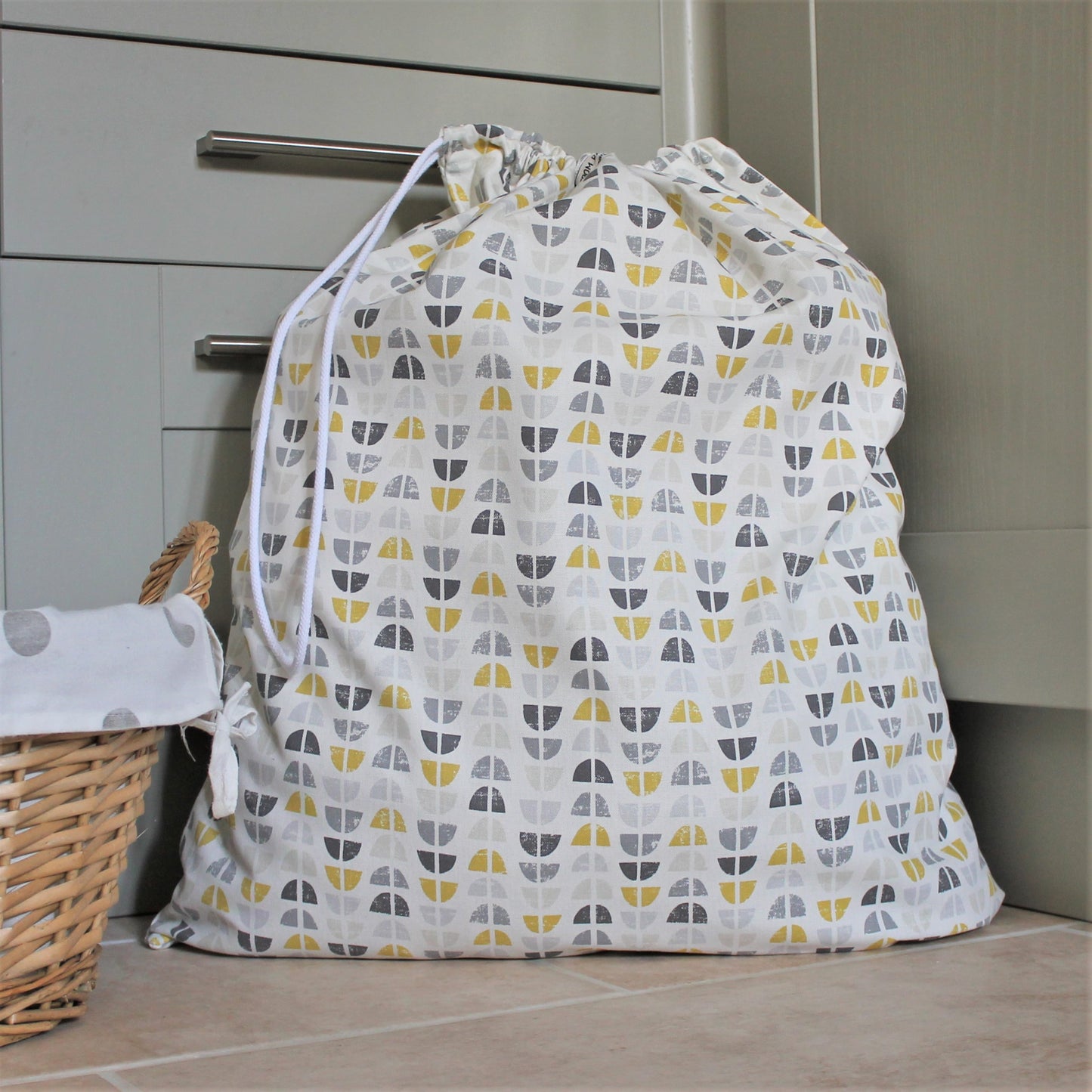 Yellow & Grey Geometric Print Laundry Bag