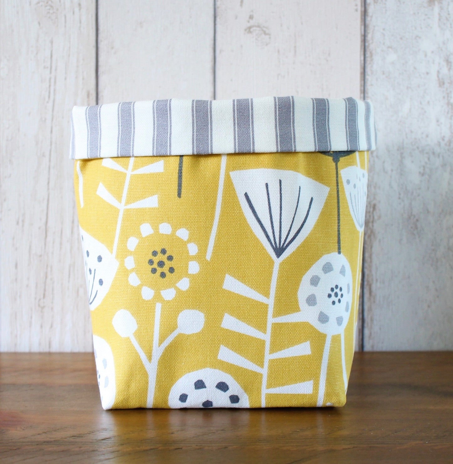 Yellow Scandi Floral Fabric Storage Bin (M)